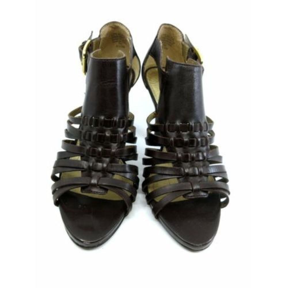 Circa Joan & David Lalita Luxe Brown Strappy Woven Leather Open Toe Heels 6 1/2M